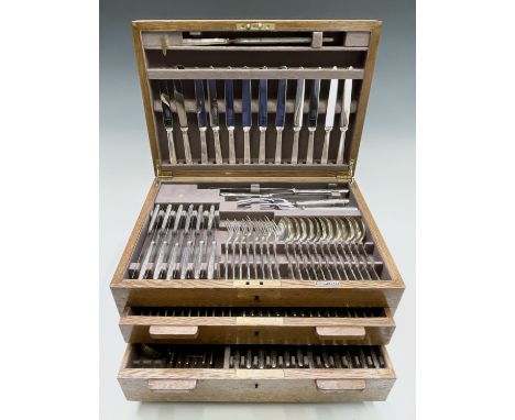 A good Mappin &amp; Webb art deco canteen for twelve, the extensive suite with two pairs of carvers and a steel, fish servers