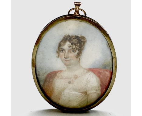 William Grimaldi (1751–1830) A portrait of a lady seated in a red upholstered chair, on ivory, dated 1810 and indistinctly si