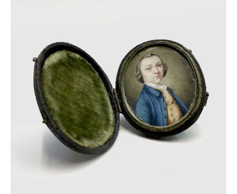 A fine mid-18th-century portrait miniature by Henry Millington(c.1735-1764) the three-quarter-length portrait shows a young g