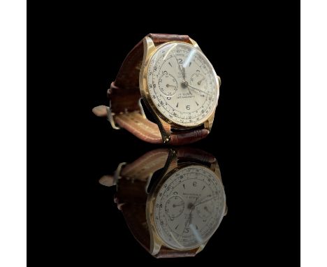 A Titus Geneve 18ct gold chronograph wristwatch with 17 jewel movement Diameter 36.95mm 50.2gm including strap
The Phil Wadsw