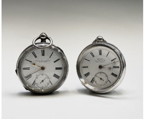 Two silver key wind pocket watches The first by H. White 104 Market Street Manchester movement number 251095, case hallmarked