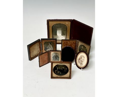 A Victorian Union cased ambrotype photograph, a Daguerotype by Mayall case size16.5x13.5cm and four other photographic miniat