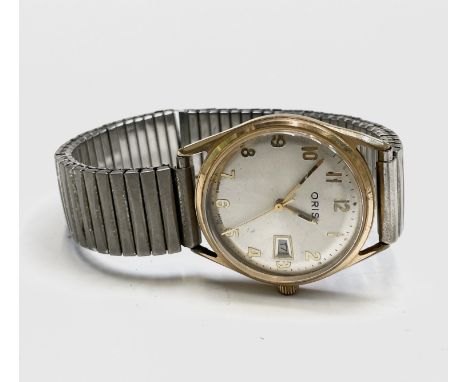 An Oris 7 jewel gentleman's date gold-plated wristwatch with sweep seconds 32.7mm diameterWinds and runs, multiple scratches 