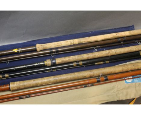 Three match rods, to include a Kevin Ashurst rod in three sections, 12', a Dells Fishing Tackle Shop, 213 St Johns Hill, SW11