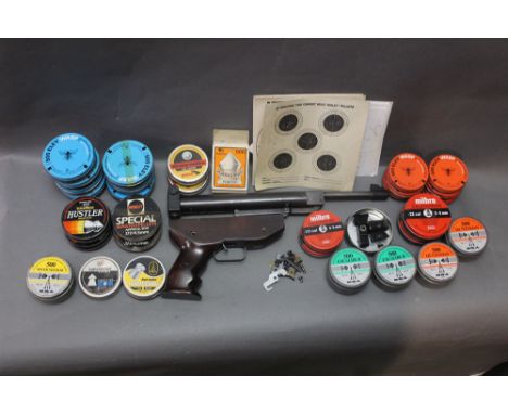 A SMK QS24 air pistol (AF), together with various vintage pellet tins, tubs and a quantity of targets.  Serial No. not visibl