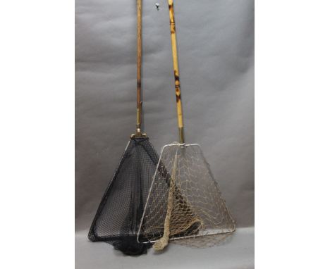 Two early 20th century landing nets, the first by Ogden Smiths of London titled "Compact Net 2" with wooden handle, and anoth