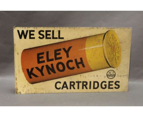 A vintage Eley Kynoch metallic advertising/shop display sign, double sided 26.5 x 46 cm.