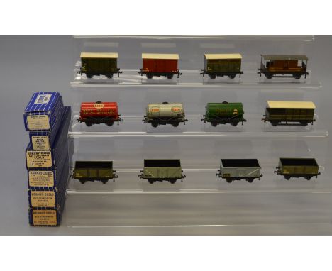 OO Gauge. Hornby Dublo. 18 x boxed & unboxed rolling stock, includes scarce "Power Ethyl" tank wagon, GWR goods van, etc. Ove