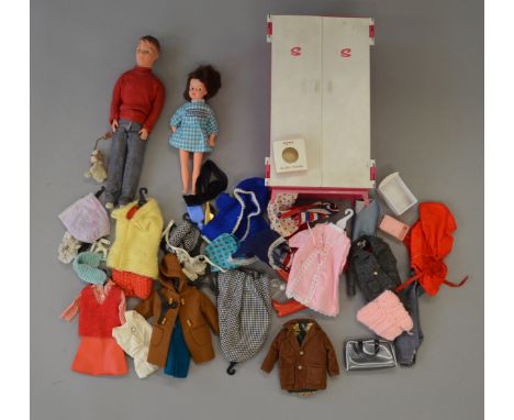 Sindy Patch and Paul Dolls, plus dog, plus Sindy wardrobe with large amount of assorted clothing and accessories. 