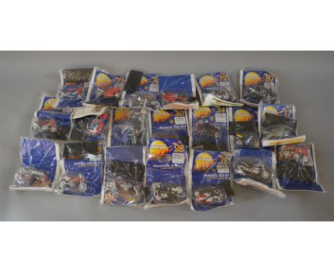 20 x Hatchette part work Mega Bikes 1:18 scale motorcycle models, made by Maisto. All bagged.