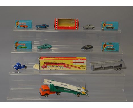 A small group of continental diecast models including a boxed Schuco Piccolo 761 Car Transporter, in 1:90 scale,  an unboxed 