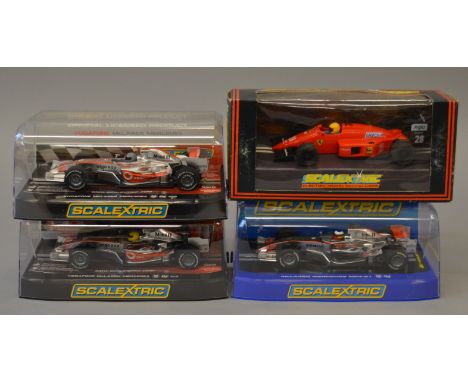 4 x Scalextric cars. C457 Ferrari F1. C2813 McLaren MP4-21 Pedro De La Rosa. C2866 McLaren MP4-21 Heikki Kovalainen No 23. C2