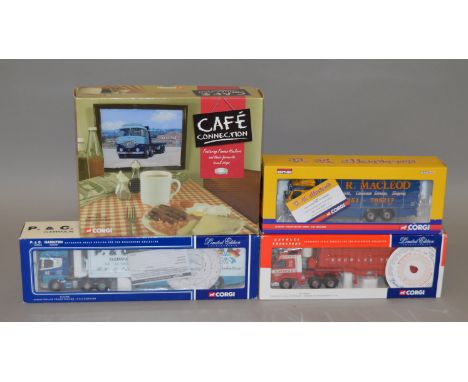 Four Corgi 1:50 scale trucks, included in this lot are CC10501 Cafe Connection ERF and CC13520, CC12401 and CC12906. All come