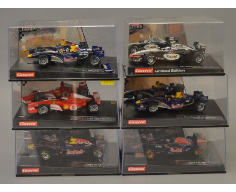 6 x Carrera cars. McLaren Mercedes MP4/15. 2 x Red Bull RB1 Cosworth, driver numbers 14 and 15. 2 x Red Bull RB7 Mark Webber 