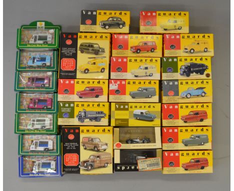 18 boxed Vanguards diecast model cars and trucks in 1:43 and 1:64 scale, including some double packs together with seven Papi