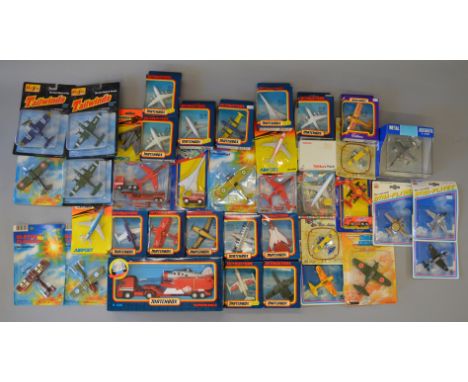 Thirty eight boxed/carded diecast model aircraft by Matchbox, Zylmex and others in a variety of scales, including Matchbox K-