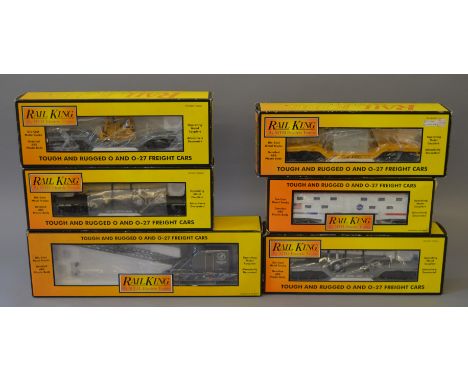 O Gauge. MTH Railking. 6 x assorted boxed rolling stock, including military examples. Overall VG