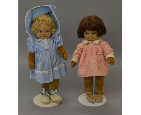 2 x Dolls. A Chad Valley 18" 'Mabel Lucy Atwell' Doll with straight hair and fringe. Celluloid button and red label to foot. 