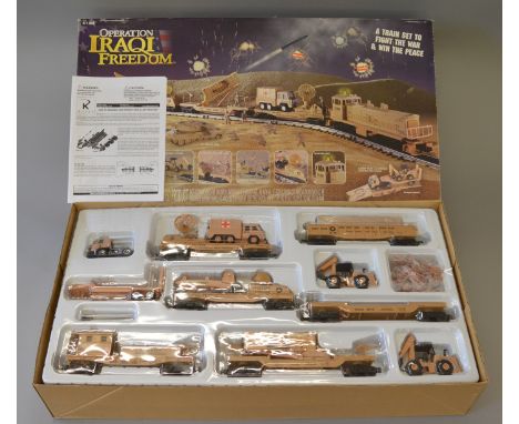 O Gauge. K-Line. Operation Iraqi Freedom train set. VG missing transformer. Tear to box lid.