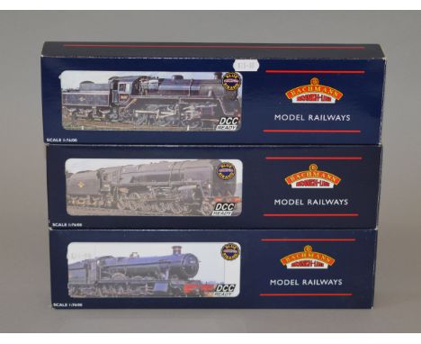 OO Gauge. Bachmann 3 x DCC ready locomotives. BR black Standard 4MT, BR black 9F No.92044, weathered edition & BR green Hall 
