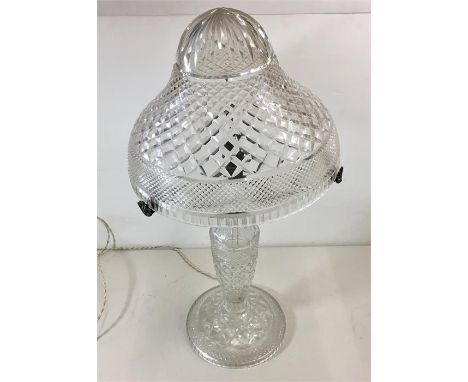Large Cut Glass Table Lamp chip to edge of lamp shade, shade measures approx 11.7" diameter stands approx 22" tall 