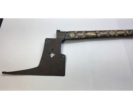 17th Century saxon  Miners Guild Ceremonial Axe dated 1666 , open work iron Blade. The shaft with bone inlay some losses to i