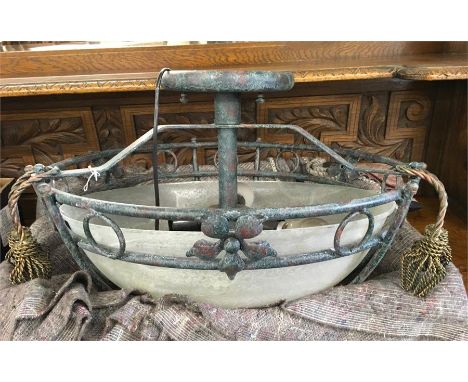 Pair Vintage Industrial look ceiling lights with shades, approximate measurements:  shade diameter: 22 Inches