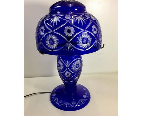 Vintage Bohemian Cut Glass Lamp In Cobalt Blue 