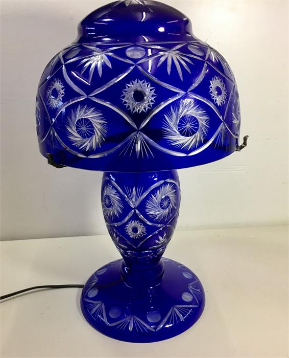 Vintage Bohemian Cut Glass Lamp In Cobalt Blue