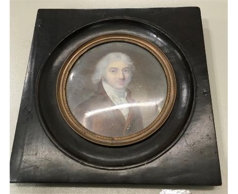 French miniature portrait painting of a gentleman,18th century, includes hair locket to back.
