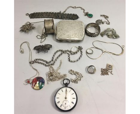 Box of antique and vintage silver items and jewellery to include pocket watch, jewellery ect 