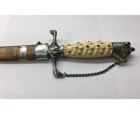 Fine Silver Mounted 18th Century Sword , top Scabbard fitting engraved with Family Crest,partial british silver hallmarks ,si