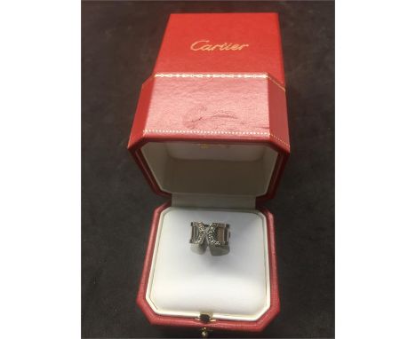 Original Boxed Cartier 18ct White Gold & Diamond Double C Ring marked Cartier BF6278 750 50 