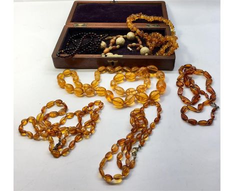 Collection of Antique and vintage Amber and Amber Type Bead Necklaces 