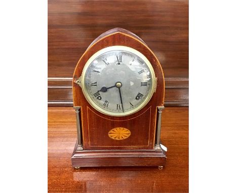 Edwardian mahogany inlaid mantel clock 