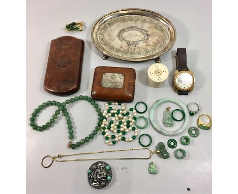 Collection of Antique and vintage misc Items includes jadeite costume jewellery etc