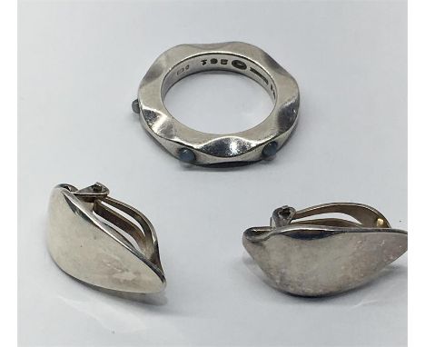 Georg Jensen Silver Earrings & Ring ring set with small moonstones all hallmarked ring No261 Earrings No128B