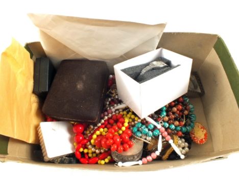 A collection of costume jewellery and watches, together with a few prints