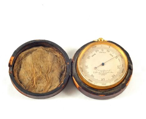 A 19th Century pocket barometer by Newton & Co, London in leather case