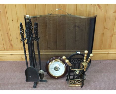 A mesh fire guard and two companion sets plus a barometer