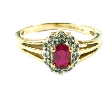 A 9ct Gold Ruby and Diamond ring, size N