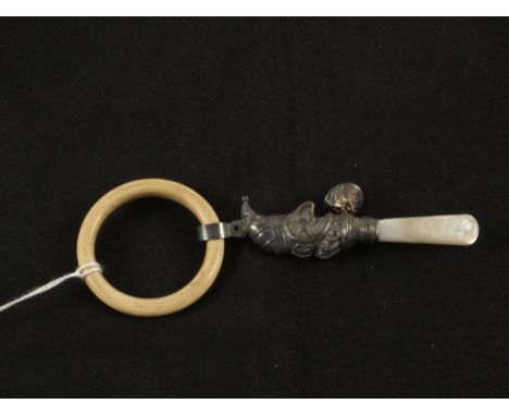 A Silver and Mother of Pearl Mr Punch teething ring