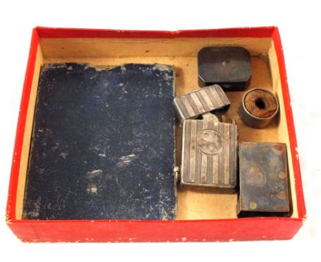 A Silver cigarette lighter, match holder etc