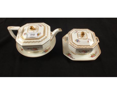 A 19th Century Spode Felspar floral and gilt teapot (hairline crack), a sucrier, stand and saucer