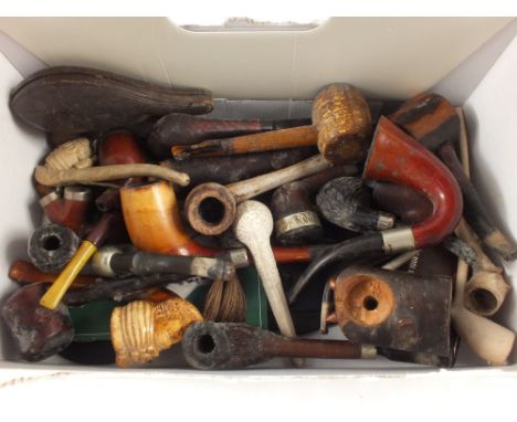 A pipe collection including Meerschaum Turks head, Calabash etc and a papier mache pipe rack