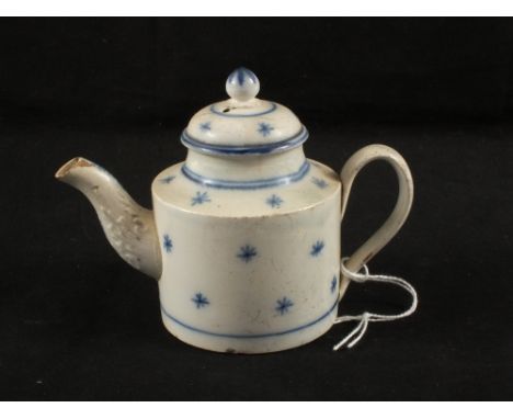 An 18th Century miniature pearlware blue and white teapot (some cracks)