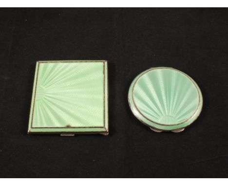 A Silver guilloche green enamel compact and a Silver guilloche green cigarette case by Adie Brothers Ltd