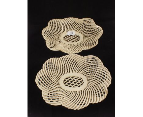 A pair of Leeds type creamware lattice work baskets, 11" x 9" (light cracks)