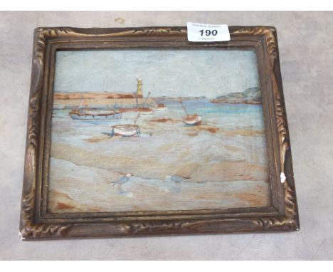 Oil on panel, label verso St Ives Harbour, Una Shaw Lang, Fauna Studio, St Ives, 6" x 7"