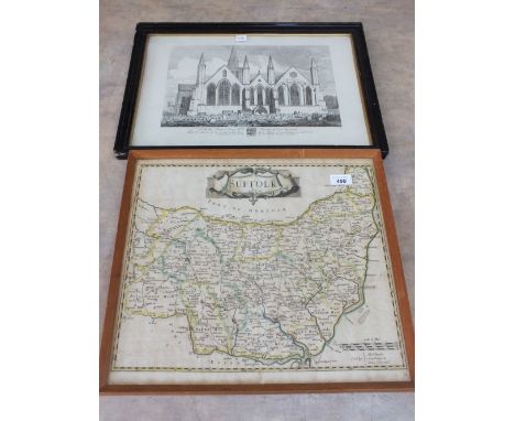 A painted map of Suffolk by R.Morden and a Victorian umbrella plus other prints etc